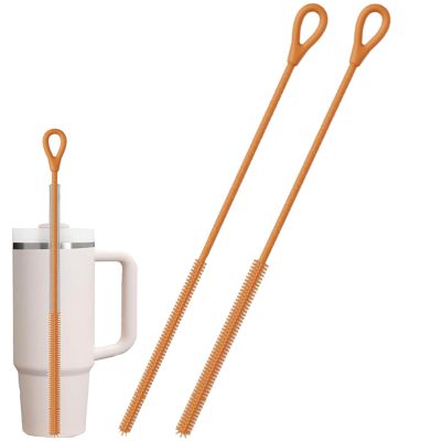 2Pcs Silicone Straw Cleaner Brush,9.84in Reusable Straw Cleaner with Bendable Steel Core,Extra Long Soft Bottle Brush for Clearing Metal Glass Straws,Cleaning Stanley Tumbler,Sippy Cups,9mm&6mm