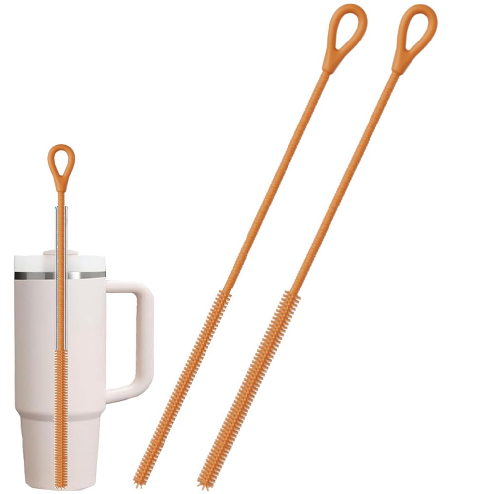 2Pcs Silicone Straw Cleaner Brush,9.84in Reusable Straw Cleaner with Bendable Steel Core,Extra Long Soft Bottle Brush for Clearing Metal Glass Straws,Cleaning Stanley Tumbler,Sippy Cups,9mm&6mm