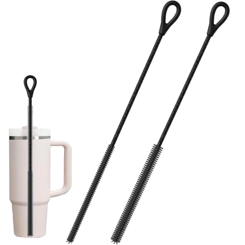 2Pcs Silicone Straw Cleaner Brush,9.84in Reusable Straw Cleaner with Bendable Steel Core,Extra Long Soft Bottle Brush for Clearing Metal Glass Straws,Cleaning Stanley Tumbler,Sippy Cups,9mm&6mm