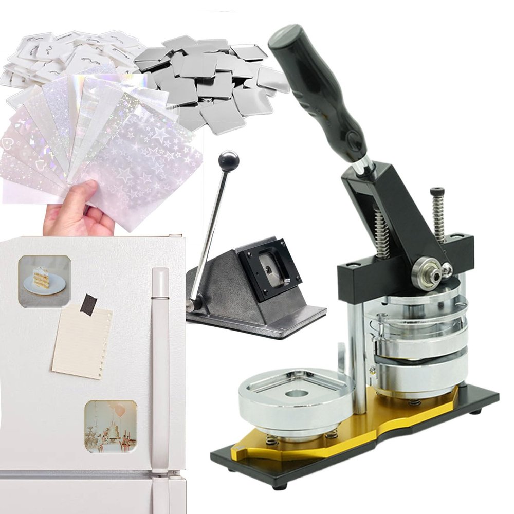 DYKKLKQ DIY Button Badge Maker Kit with Holographic Stickers - Complete Set for Crafting Custom Pins and Magnets, Perfect for Beginners and Craft Enthusiasts (Pins&Magnets(50+50set))