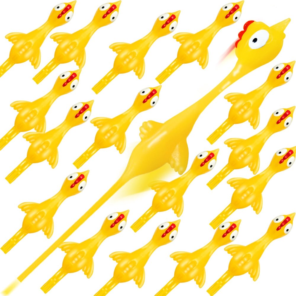 16Pack Finger Slingshot Chicken Rubber,Flying Stretchy Flick Stretchable Chickens Fingers for Gag Gift Birthday Christmas Halloween Party Favors Supplies Yellow