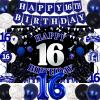 16th Birthday Decorations for Boys Girls, Blue Black Happy 16th Birthday Party Decorations, Happy 16th Birthday Backdrop, Foil Balloons 16, Banner, Balloons, Hanging Swirls, Birthday Cards Set 45pcs view 1