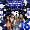 16th Birthday Decorations for Boys Girls, Blue Black Happy 16th Birthday Party Decorations, Happy 16th Birthday Backdrop, Foil Balloons 16, Banner, Balloons, Hanging Swirls, Birthday Cards Set 45pcs view 2