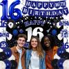 16th Birthday Decorations for Boys Girls, Blue Black Happy 16th Birthday Party Decorations, Happy 16th Birthday Backdrop, Foil Balloons 16, Banner, Balloons, Hanging Swirls, Birthday Cards Set 45pcs view 3
