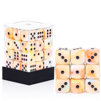 36 of Pack 12MM 6 Sided MINI Dice Set,Mixed Colours Swirls D6 Game Dice Set, 6 Sided Standard Dices for Yahtzee, Bunco,with Portable Plastic Box(Orange, Yellow, Blue, Green)