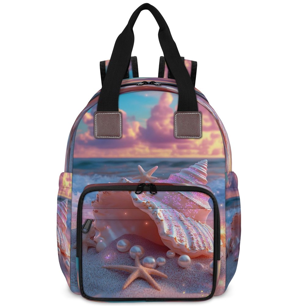 CNNINGYI Baby Diapers Bag Backpack, Waterproof Large Baby Bag for Mom Dad, Pink Seashell Starfish Ocean Beach Travel Diaper Bag Backpack, Newborn Essentials