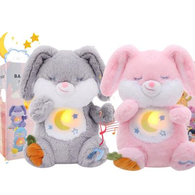 Breathing Stuffed Animal, Soothe Snuggle Pink Bunny & Gray Bunny Plush for Anxiety Adults and Kids, Soothing Stuffed Animal, Soft Breathing Plush Bunny Gifts with Realistic Breathing and Lights