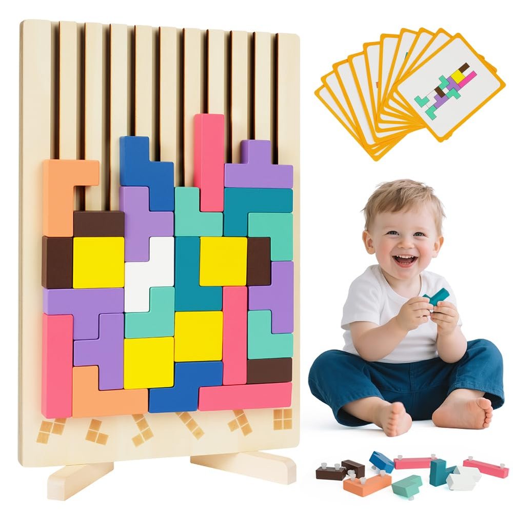 Ainiv Wooden Stacking Puzzle Toy, 3D Russian Block Puzzle, Wood Stacking Stress Toys, Montessori Educational Gift for Boys and Girls, Kids Wooden Puzzles for for Toddlers 3-6 Years