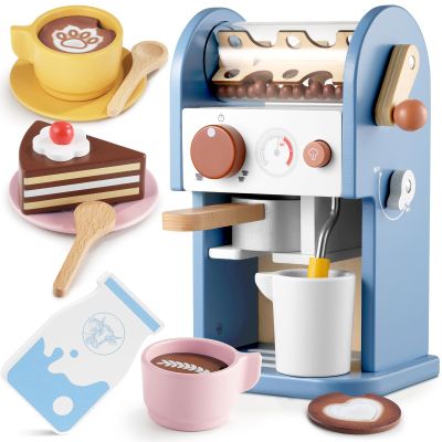 GAGAKU Wooden Coffee Machine Toy with Grinder15 pcs Wood Play Kitchen Accessories for Kids Non-Toxic Pretend Play Barista Set Learning Gift for Toddlers Girls Boys Ages 3+