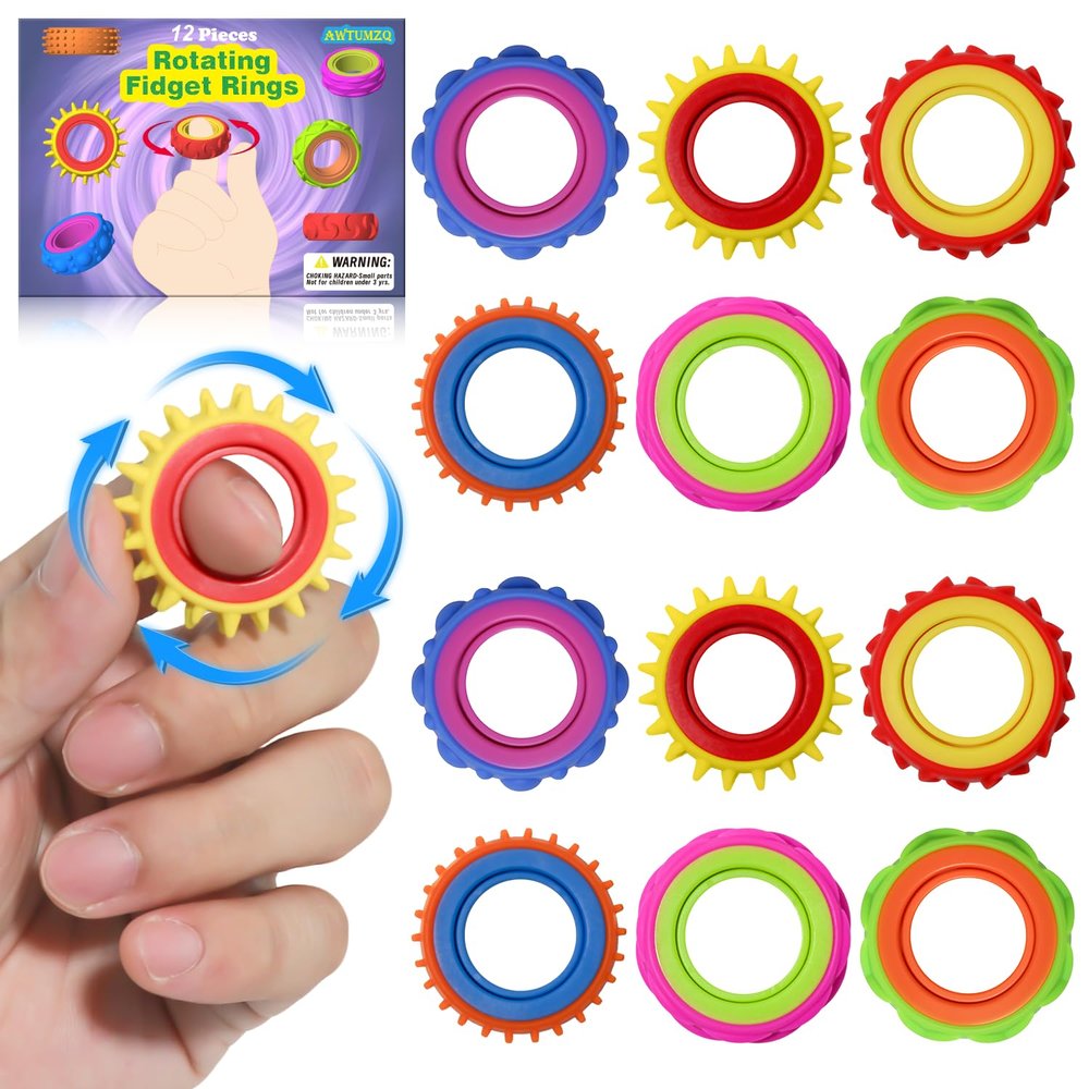 12 Pack Fidget Toys Adults Sensory RingsQuiet Anxiety Fidgets for ClassroomPain Stim Little Ouchies Stress Relief Sensory Toys for Kids ADHD