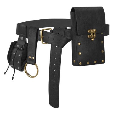 Renaissance Costume Belt Pouch Coin Purse Medieval Ren Faire Fanny Pack Phone Holder Cosplay Halloween Accessories (Black)