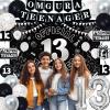 13th Birthday Decorations for Boys Girls, Black White Omg Ur A Teenager Birthday Party Decorations, Official 13 Teenager Backdrop, Foil Balloons 13, Banner, Balloons, Hanging Swirl, Birthday Card Set view 2