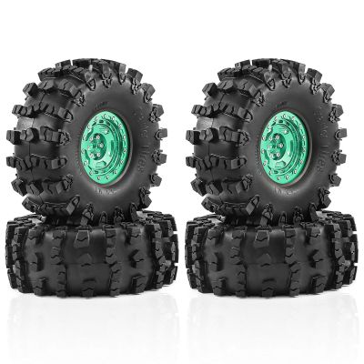 4Pcs RC 2.2 Beadlock 10-Spokes Wheel Rims & Rubber Crawler Tire for 1/10 RC Crawler Axial SCX10 RBX10 Wraith 90048 90018 Traxxas TRX4 (green)