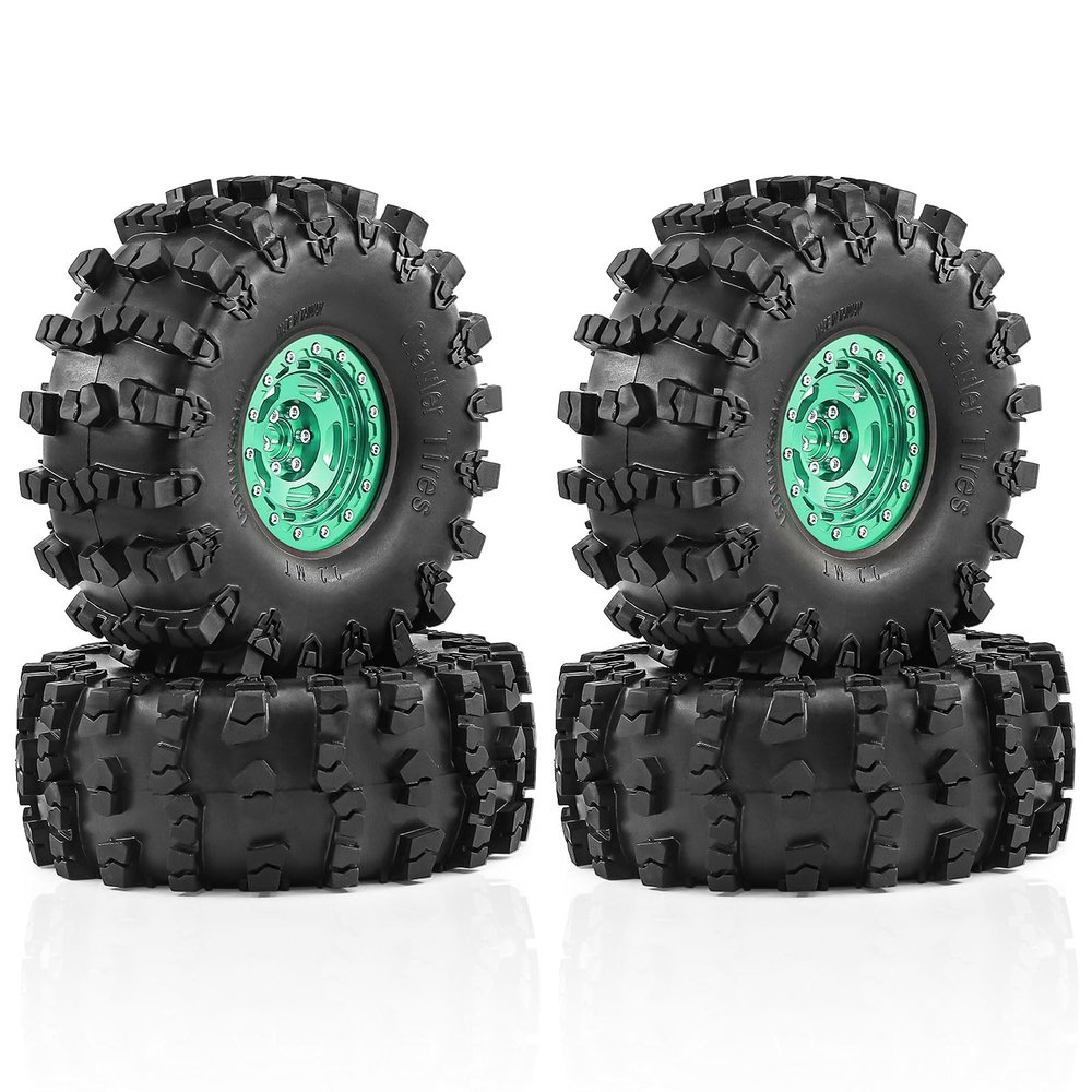 4Pcs RC 2.2 Beadlock 10-Spokes Wheel Rims & Rubber Crawler Tire for 1/10 RC Crawler Axial SCX10 RBX10 Wraith 90048 90018 Traxxas TRX4 (green)
