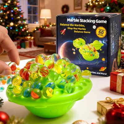 Chgfs Family Game, Marble Balance Game60 Colorful Marbles with Built-in Storage|Fun Board Games for Kids&Adults|Exciting Party Game for 1-4 Player for Kids 8-14