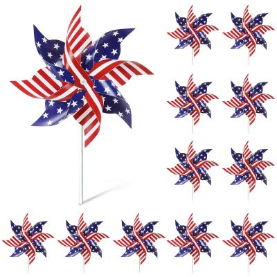 12Pcs 4th of July Patriotic Pinwheels American Flag Wind Spinners for Outdoor, Garden, Yard, Patio, Independence Day Decorations