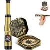 2 Pcs Bronze Compass and Pirate Telescope,Retro Mini Plastic Toy for Pirate Theme Party Halloween Cosplay Supplies view 1