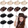 Hercicy 12 Pcs Beige Cowboy Hats Kids Toddler Cowgirl Hat for Boys Girls Child Baby Costume Accessories Western Birthday Party Supplies (Black,Dark Brown) view 1