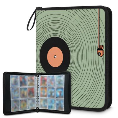 Kuquteed Record Machine Trading Card Binder 9 Pocket 900 Cards Holder Collector Album with 50 Removable Sleeves Gifts for Boys Girls Green Circular Game Sports Cards