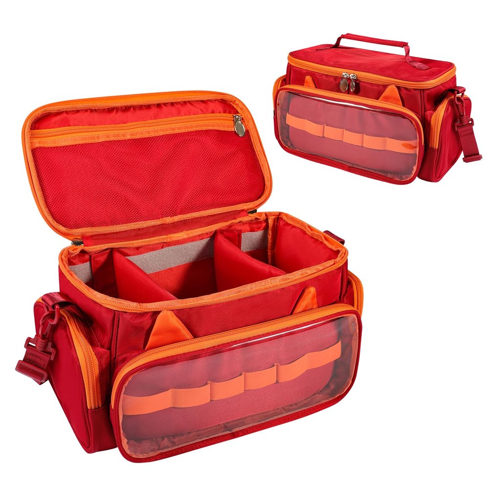 Ottkids Carrying Case Compatible with Toniebox 2 & 1, Storage Bag Organizer for Tonies Starter Set, Headphones & Accessories, Portable Travel Bag with Handle and Adjustable Shoulder Strap(Red)