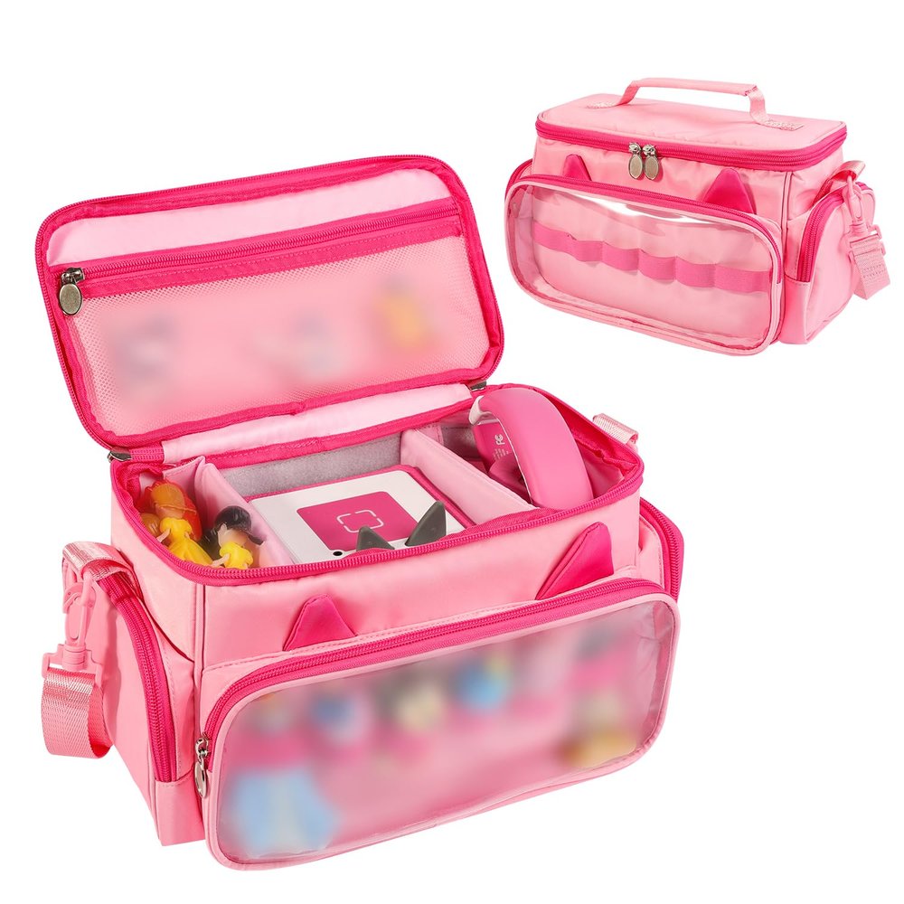 Ottkids Carrying Case Compatible with Toniebox 2 & 1, Storage Bag Organizer for Tonies Starter Set, Headphones & Accessories, Portable Travel Bag with Handle and Adjustable Shoulder Strap(Pink)