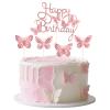13-Pieces Pink Butterfly Cake Toppers Happy Birthday Topper 3D Butterfly Cake Toppers Decorations Party Supplies for Decorating Baby Shower Girl's Birthday - Pink view 1