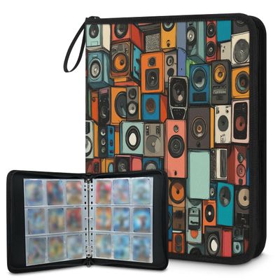Kuquteed Colorful Speakers Trading Card Binder 9 Pocket 900 Cards Holder Collector Album with 50 Removable Sleeves Gifts for Boys Girls Musical Instruments Game Sports Cards