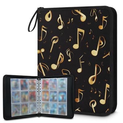 Kuquteed Golden Musical Notes Trading Card Binder 4 Pocket 400 Cards Holder Collector Album with 50 Removable Sleeves Gifts for Boys Girls Musica Symbol Game Sports Cards