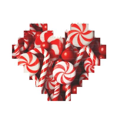 Candy Canes Building Brick Block Puzzle Heart Shaped, Personalized Picture Puzzles Photo Jigsaw Puzzles for Adults 3D Micro Building Blocks for Home Decor Bricks Set