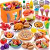 Juboury Pretend Play Food Set for Toddlers, Cutting Toy Food with Storage Bag, Stainless Steel Tray and Plates, Food Toys with Veggies, Fruits, Dessert, Pizza Toy, Play Kitchen Accessories for Kids view 1
