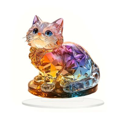 Acrylic Display,Colourful Kitten Figurine Desktop Decoration Ornament 2D Decorative Sign for Office and Living Room Display
