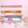 2pc Custom Embroidery Pacifier Clips with Name,Personalized Fabric Pacifier Holder with Wooden Clip for Baby Boys Girls view 4