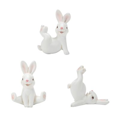 Cartoon Figurines,Handmade Easter Bunnies Figurines Set of 3Pcs Resin Rabbits Statues for Spring Home Decoration and Holiday