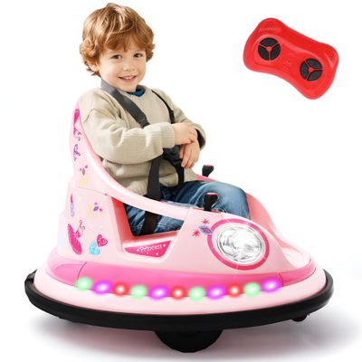 12V Kids Electric Bumper Car for Toddlers  Kiddokidz Ride-On Toy with Parent Remote, 360 Spin, Lights & Sounds, 2 PCS DIY Stickers, 2-Speed, Pink