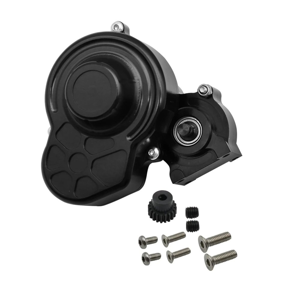 48P All Metal Transmission Gearbox with Motor Gear/Protective Cover for 1/10 RC Rock Crawler Axial SCX10 9028 90047 Truck(Black)