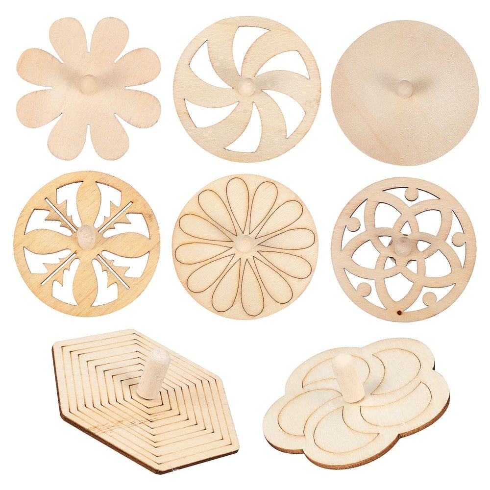 DOITOOL 8pcs Wooden Gyro Unfinished Spinning Tops for Creative Play DIY Fun and Educational Development for Leisure Activities and