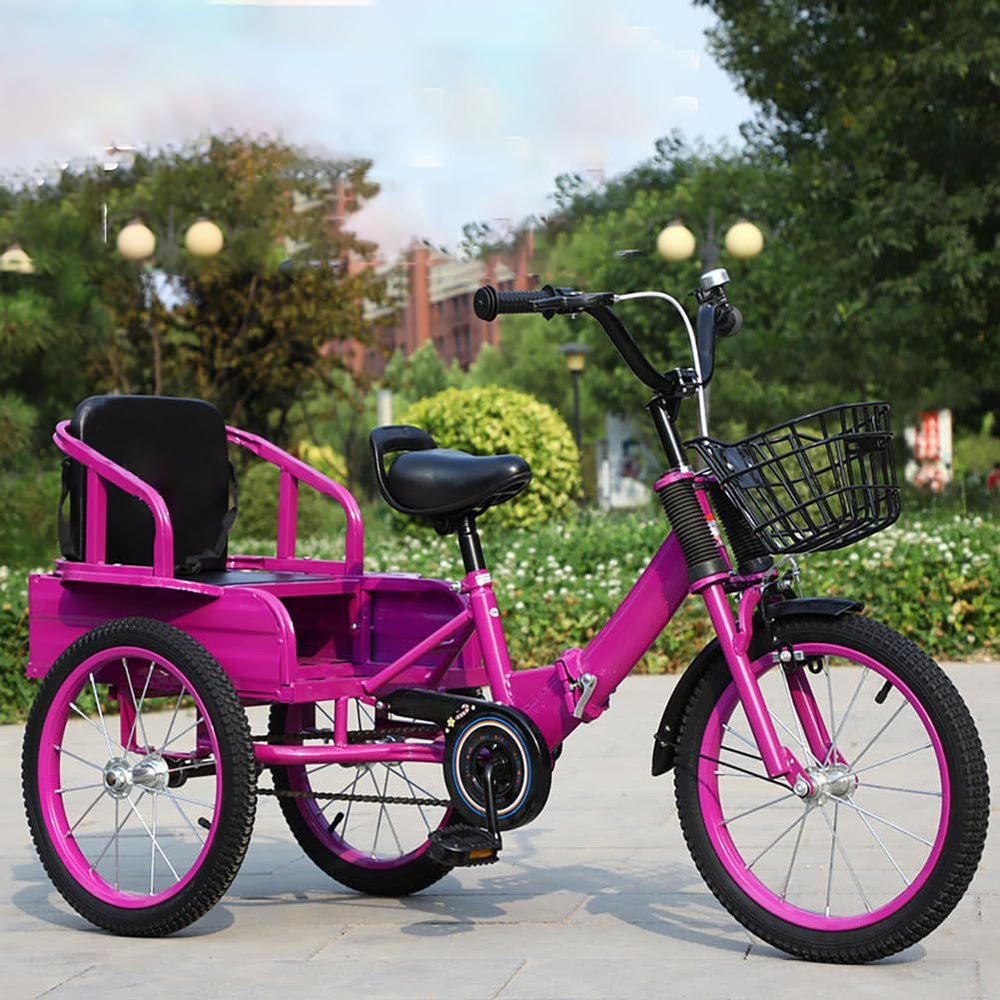 JIYIAN 3 Wheel Kids Pedal Bike,Folding Big Size Baby Tricycle with Seat and Pedal Strengthen The Vehicle Body to Ensure Safe Load-Carrying Capacity More Solid,Purple,16in
