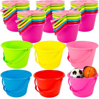 36 Pack Mini Plastic Beach Bucket Set Colorful Sand Buckets Small Bucket Small Sand Pail Bulk for Kids Summer Seaside Beach Pool Party, 6 Colors
