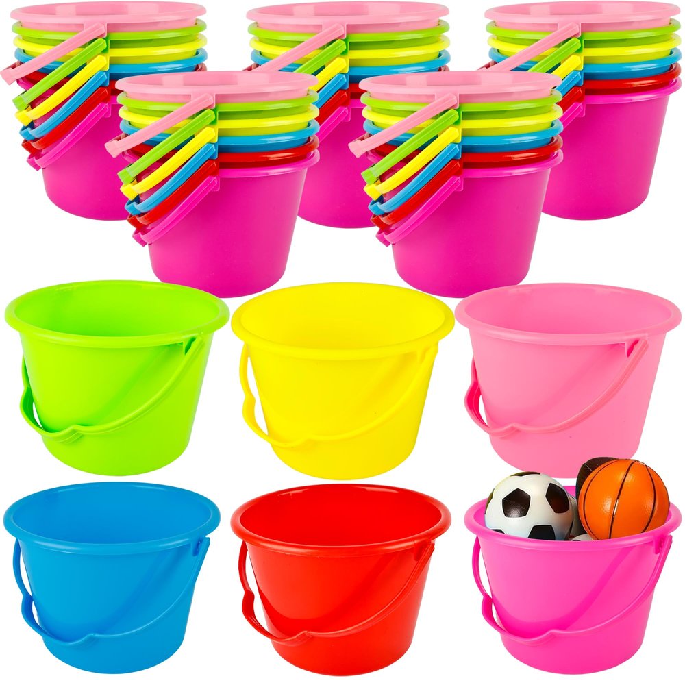 36 Pack Mini Plastic Beach Bucket Set Colorful Sand Buckets Small Bucket Small Sand Pail Bulk for Kids Summer Seaside Beach Pool Party, 6 Colors
