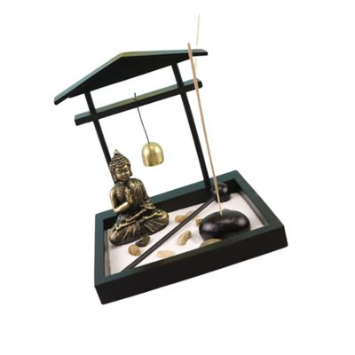 Ciieeo Mini Zen Garden with Buddha Statue Peaceful Meditation Sand Tray for Home Office Desktop Miniature Landscape Decor Relief Fidget Elegant Indoor Garden