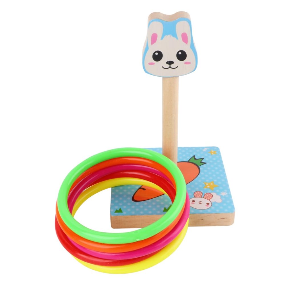 DECHOUS Wooden Throwing Rings Funny Animal Game for Boys Rabbit Style Educational for Color Logical Thinking