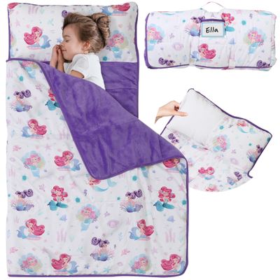 E1F1NN DOT Toddler Nap Mat with Detachable Pillow & Blanket - Soft Plush Minky Fleece Kids Sleeping Bag for Daycare, Preschool & Travel - Portable Roll-Up Design with Carry Handle - Boys Girls Ages 3+