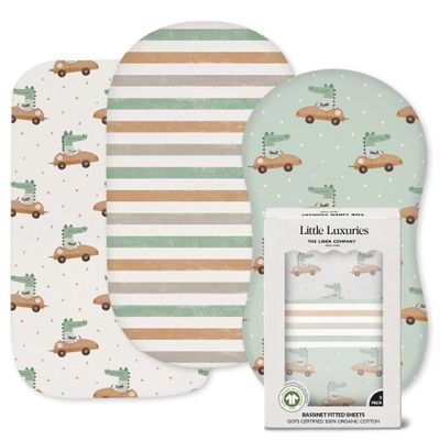 100% Organic Cotton Baby Bassinet Sheets 3-Pack - Fits Angelbliss, Maxi-COSI Iora/Swift, Papablic Baby Bassinet, YADAQE, Pamobabe, BIERUM & Fodoss - Breathable Rectangle Mattress (33"x20")