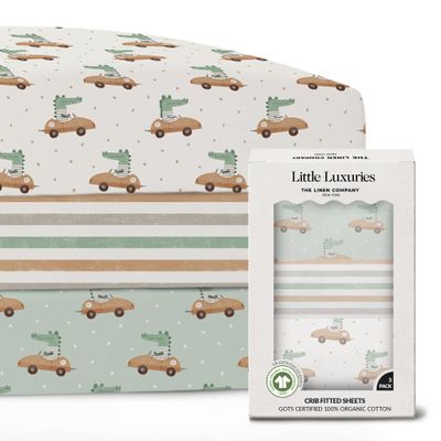 100% Organic Cotton Crib Sheets (3-Pack) - GOTS Certified - Breathable Organic Crib Sheets - Double-Elastic for Secure Fit, Extra Protection for Your Baby - Gender-Neutral Sheet (28"x55")/ 140 x 70cm