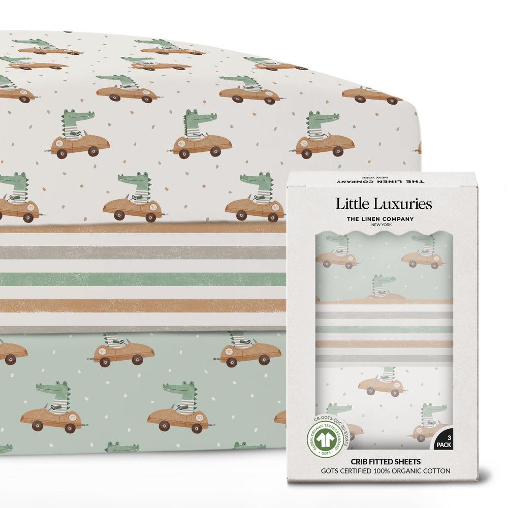 100% Organic Cotton Crib Sheets (3-Pack) - GOTS Certified - Breathable Organic Crib Sheets - Double-Elastic for Secure Fit, Extra Protection for Your Baby - Gender-Neutral Sheet (28"x55")/ 140 x 70cm