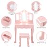 Garveehome Kids Vanity Table and Chair Set with Light, Girls Vanity with Mirror, Drawer and Pretend Playset, Wooden Princess Makeup Desk Dressing Table, Toddler Vanity (Batteries Not Included) view 2