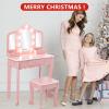 Garveehome Kids Vanity Table and Chair Set with Light, Girls Vanity with Mirror, Drawer and Pretend Playset, Wooden Princess Makeup Desk Dressing Table, Toddler Vanity (Batteries Not Included) view 4