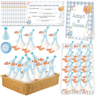 39 Pcs Adopt a Silly Goose Party Favor Include 12 Silly Goose Stuffed Animal 12 Mini Hat 12 Adoption Card 1 Adoption Sign 1 Ribbon 1 Fence for One Silly Goose Baby Shower Party 1st Birthday Decoration
