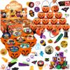 240PCS Bulk Halloween Party Favors - 24 Pack Pre-filled Mini Pumpkin Buckets Set, Non-Candy Treats Toys & Goodie Bags Stuffers for Trick or Treat, Kids' Prizes view 1