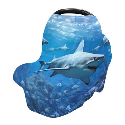 KJIZMO Sharks Nursing Cover Breastfeeding Cover, Soft Breathable Car Seat Covers, Stretchy Carseat Canopy Perfect for Boys Girls, Suitable for Shopping Cart/Stroller Covers